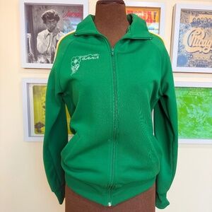 🍀💚 Vintage 70s Bright Green Zip-Up Track Jacket